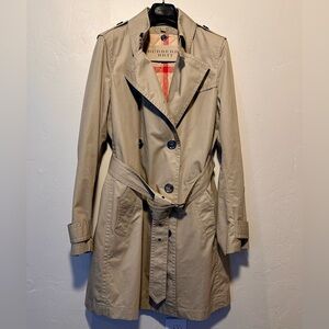 Authentic Burberry Brit light brown/tan/khaki double breasted trench US12 UK14